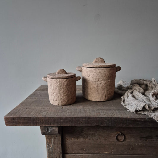 Stenen pot met deksel beige M