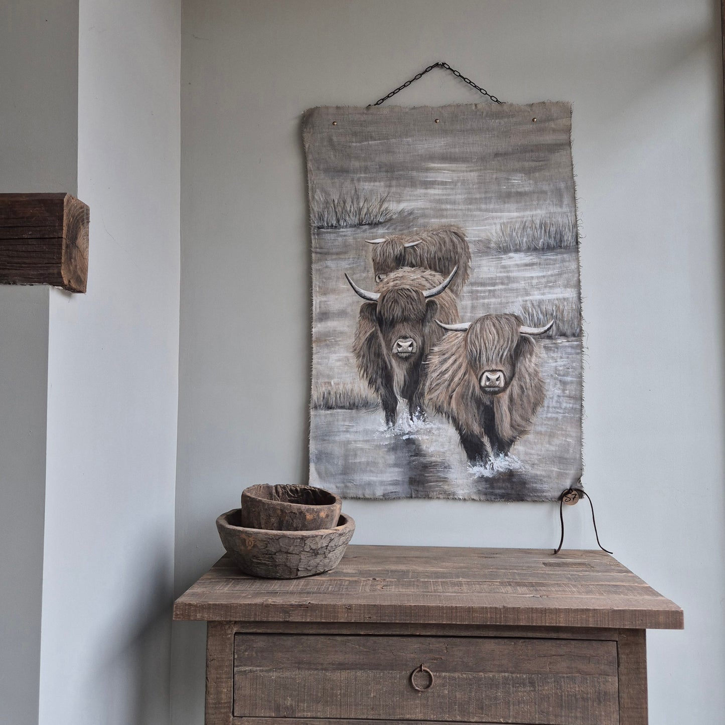 Uniek handgeschilderd doek hooglanders San7