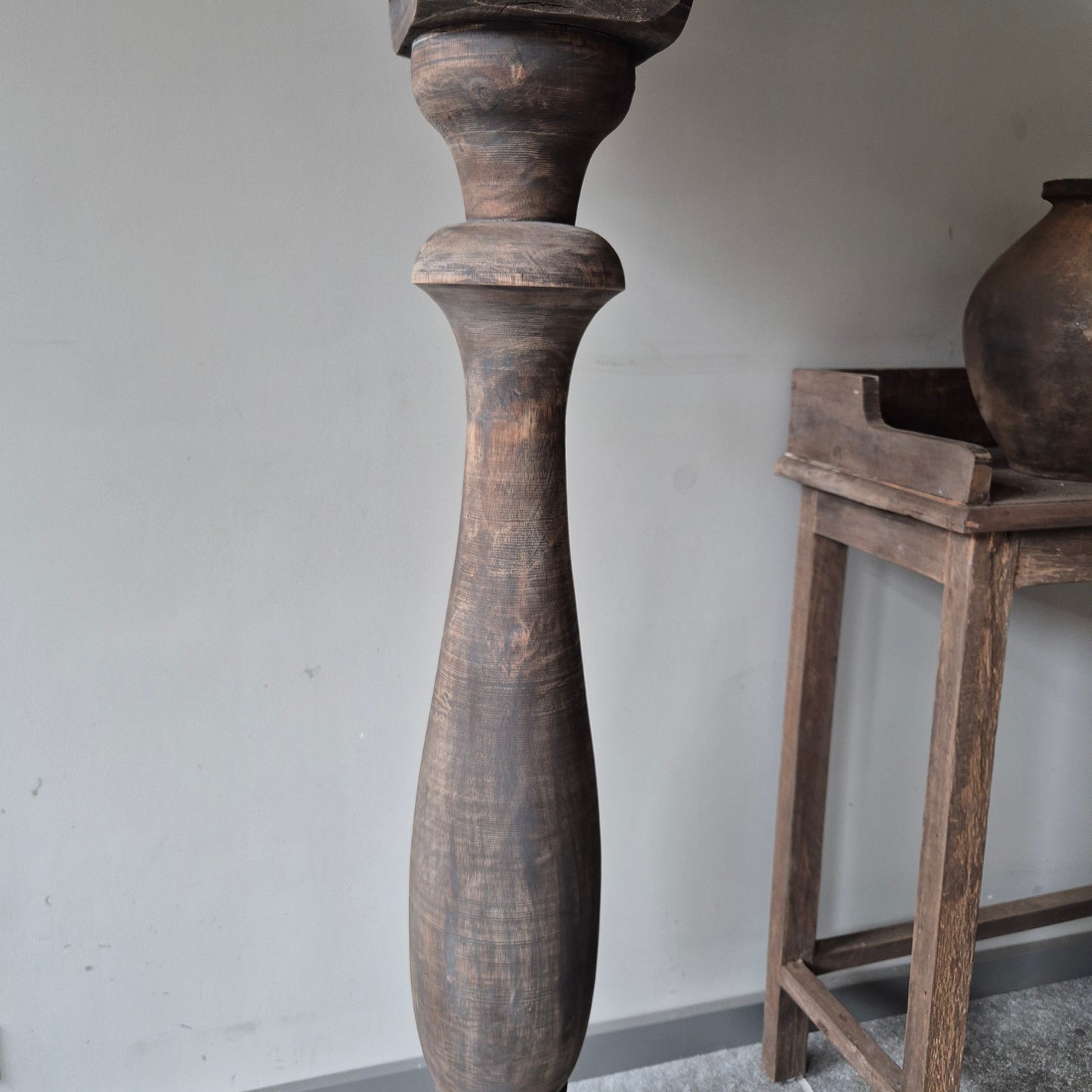 Houten baluster vloerlamp incl. shabby kap | vergrijsd
