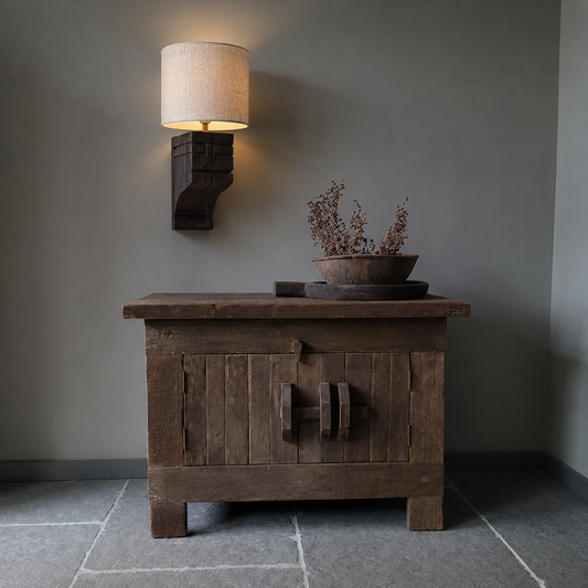 Wandlamp hout | incl. linnen lampenkap