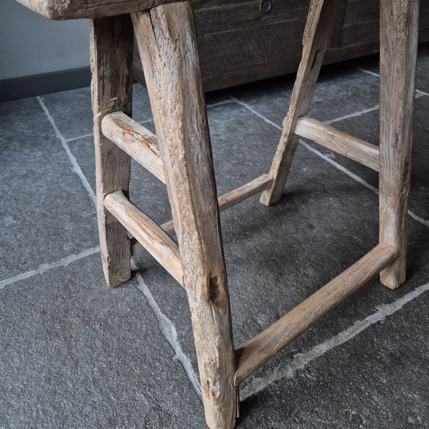 Uniek oud houten Chinese kruk | bankje nr. 10