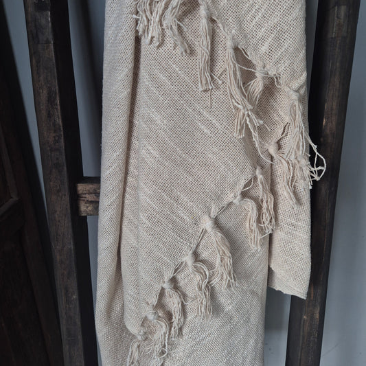 Plaid cosy franje 130x160cm crème