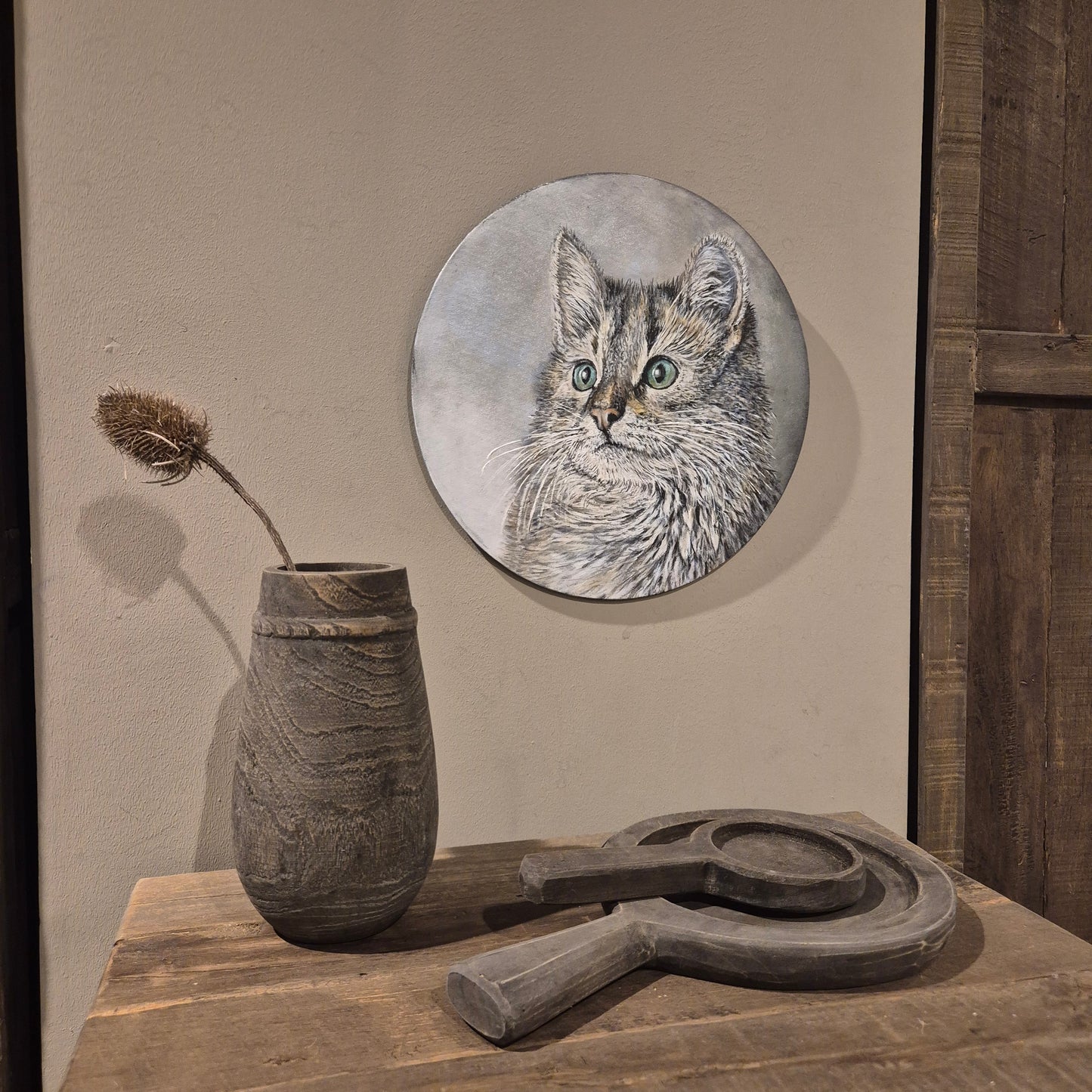 Stoer & sober schilderij Kat handgeschilderd