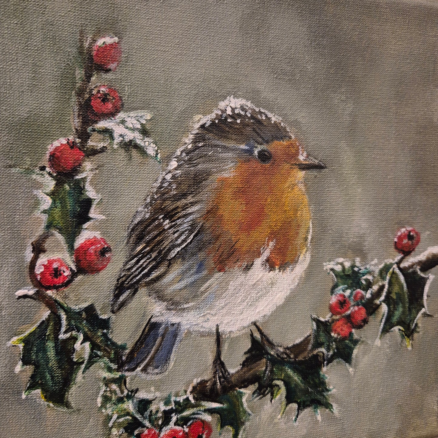 Stoer & sober schilderij Roodborstje handgeschilderd