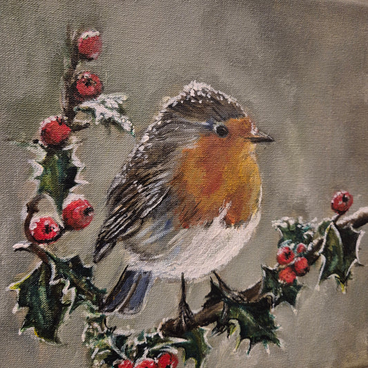 Stoer & sober schilderij Roodborstje handgeschilderd