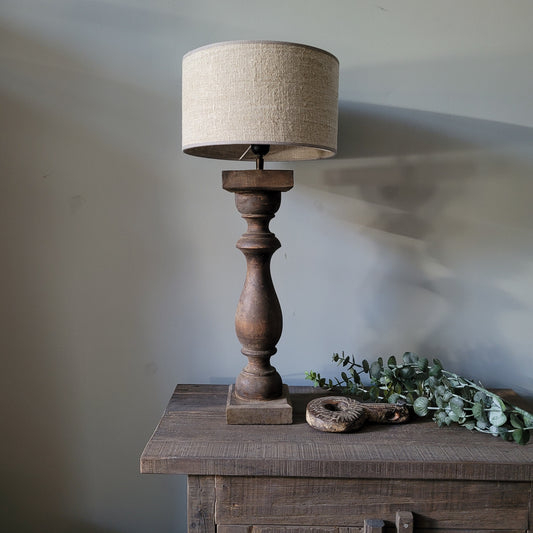 Houten baluster tafellamp incl. shabby kap L