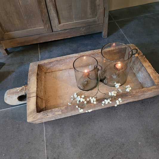 Uniek oud houten trog met handvat XL