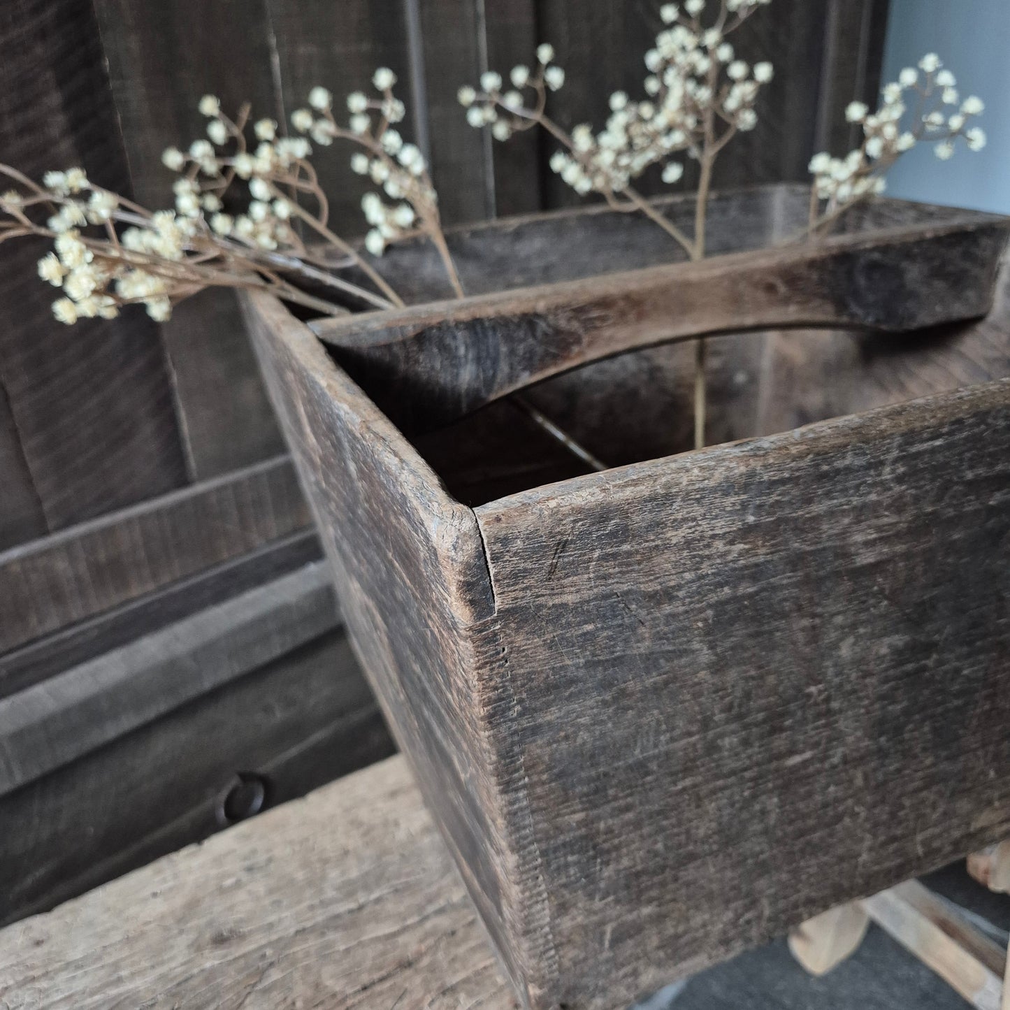 Uniek oud houten rijstbak met handvat nr. 1