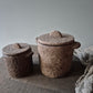 Stenen pot met deksel bruin S