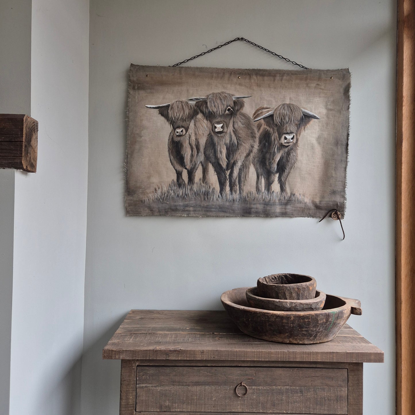 Uniek handgeschilderd doek hooglanders San7