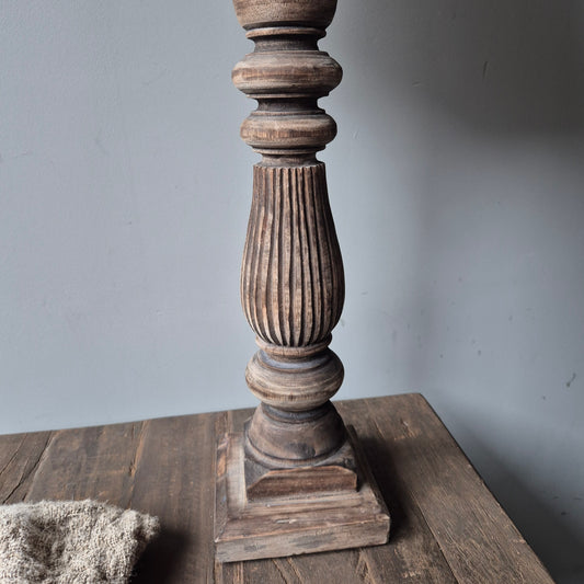 Houten baluster tafellamp incl. shabby kap M
