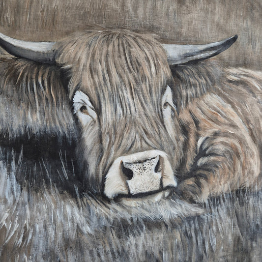 Uniek handgeschilderd wanddoek hooglander San7