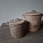 Stenen pot met deksel bruin S