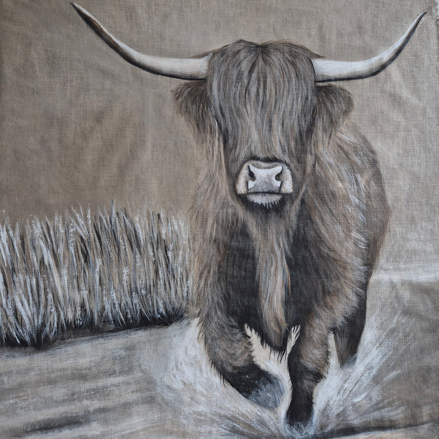 Uniek handgeschilderd doek hooglander San7