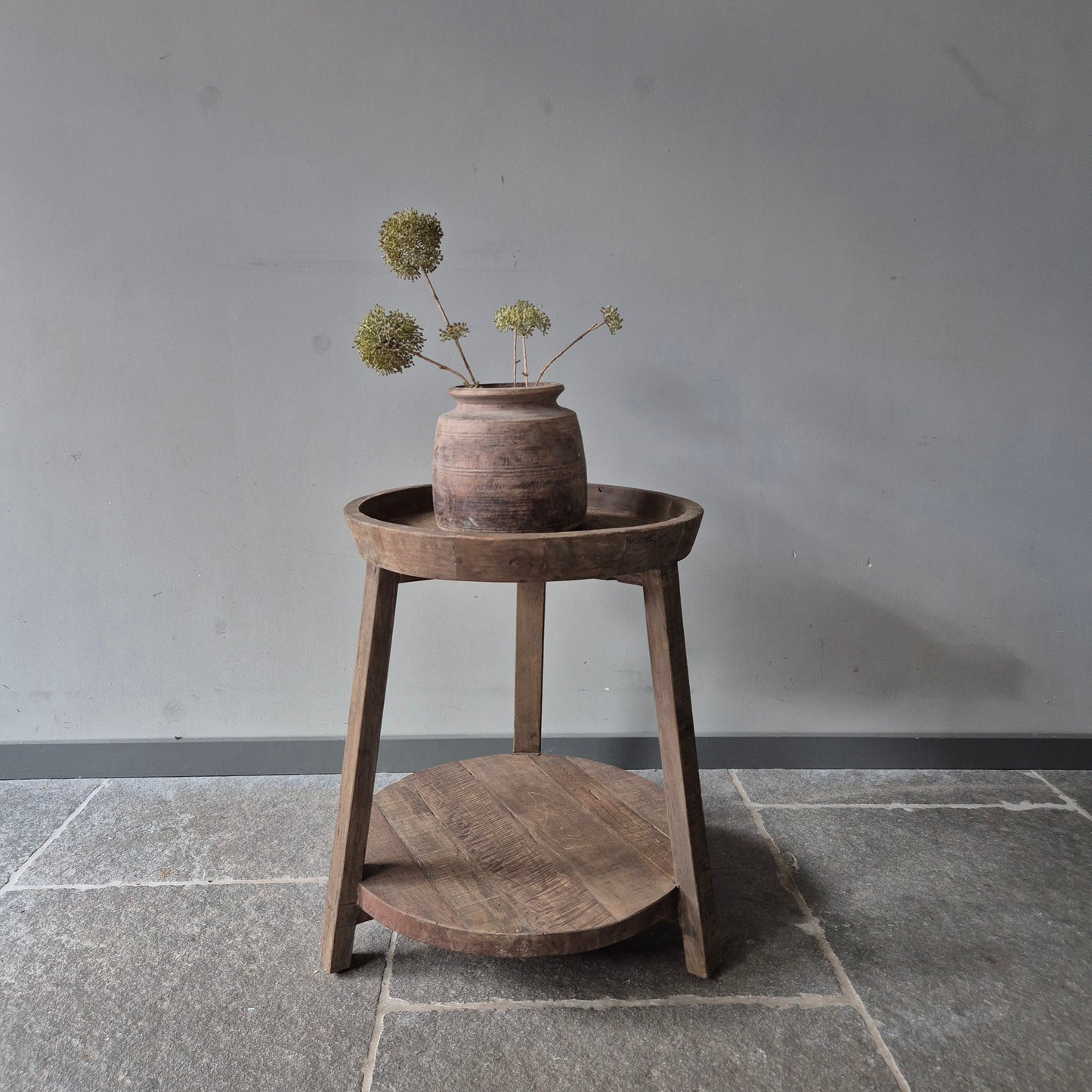 Landelijke bijzettafel rond | met onderblad | Driftwood