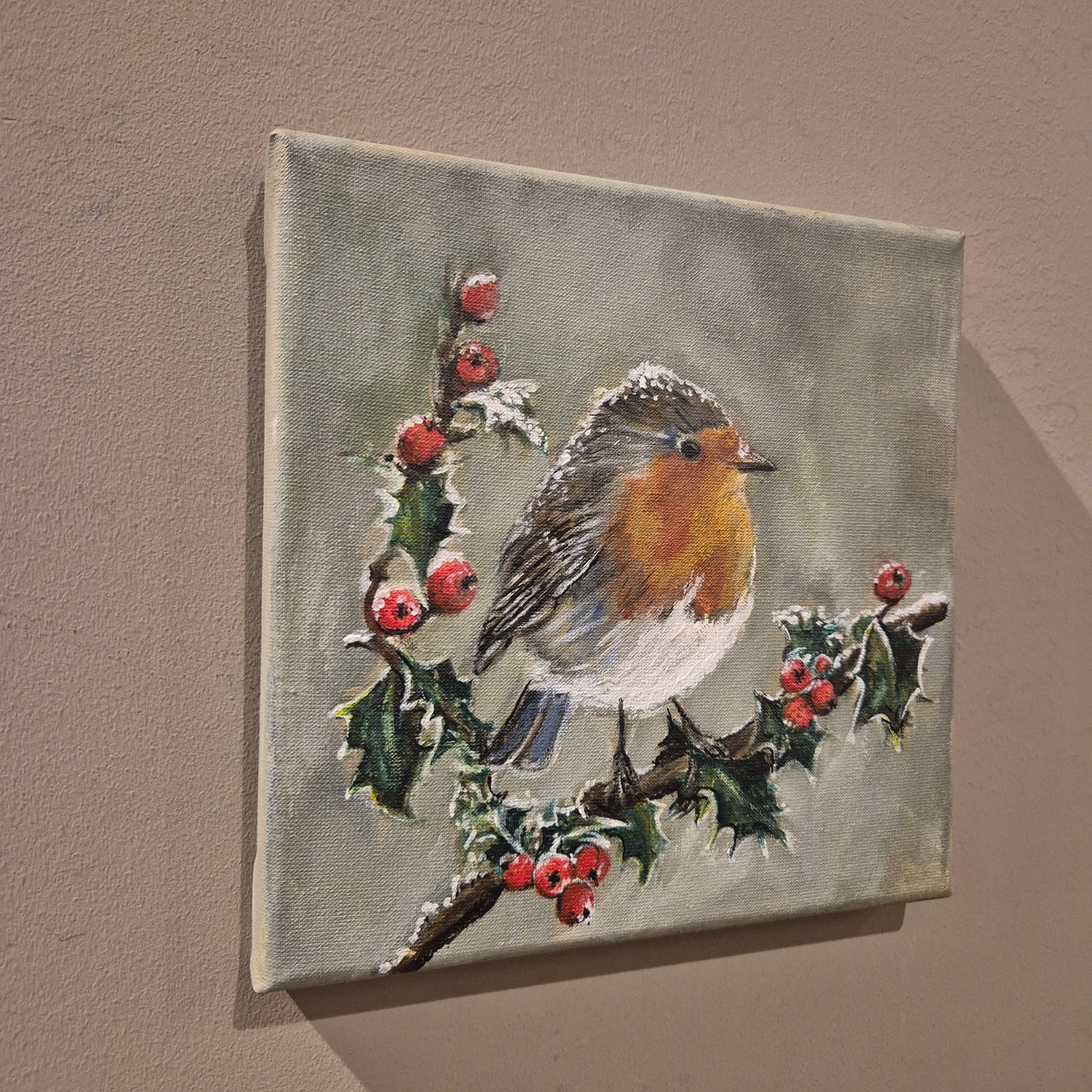 Stoer & sober schilderij Roodborstje handgeschilderd