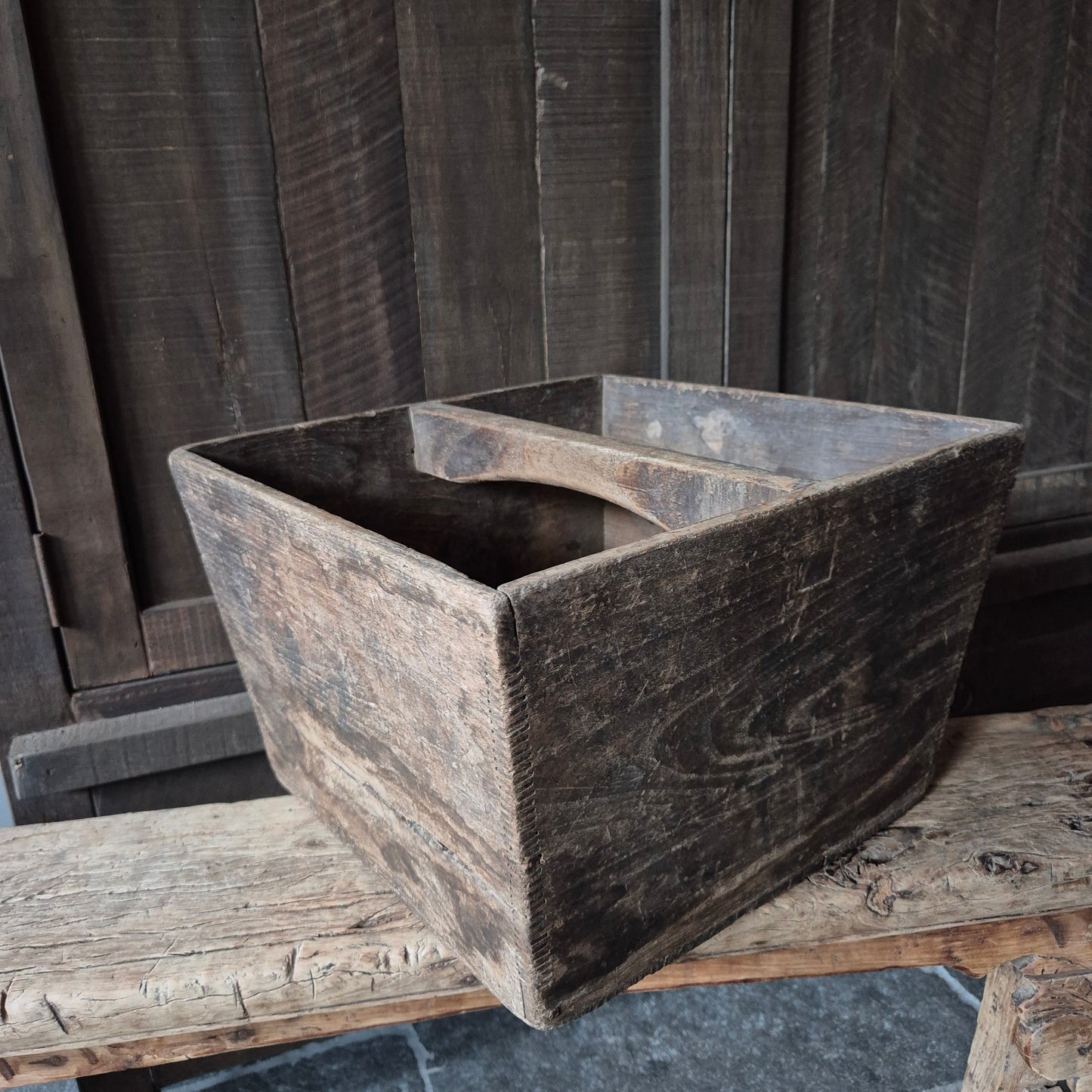 Uniek oud houten rijstbak met handvat nr. 1