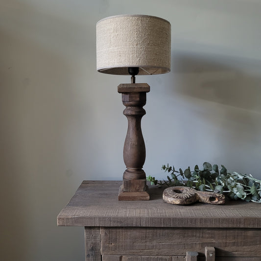 Houten baluster tafellamp incl. shabby kap M