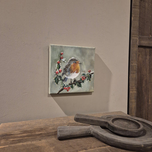 Stoer & sober schilderij Roodborstje handgeschilderd