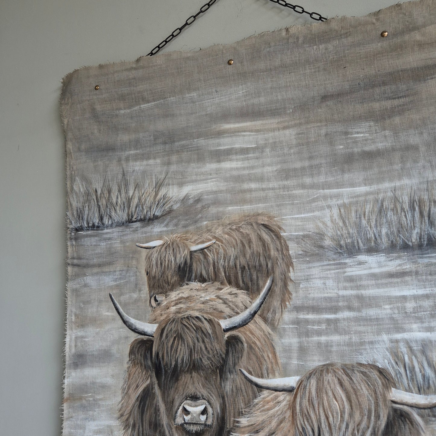 Uniek handgeschilderd doek hooglanders San7