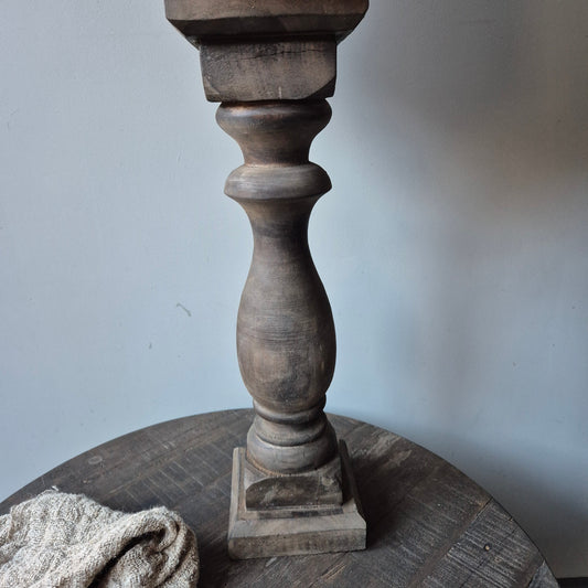 Houten balusterlamp incl. shabby kap L