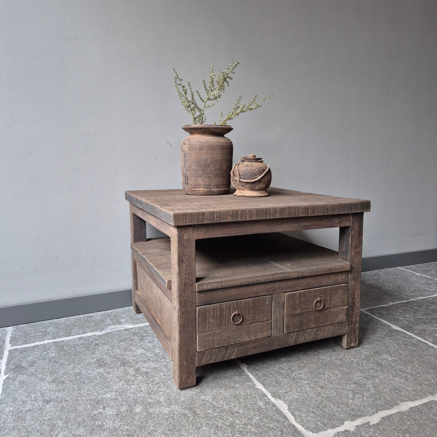 Salontafel driftwood vierkant | 2 lades