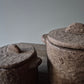 Stenen pot met deksel bruin S