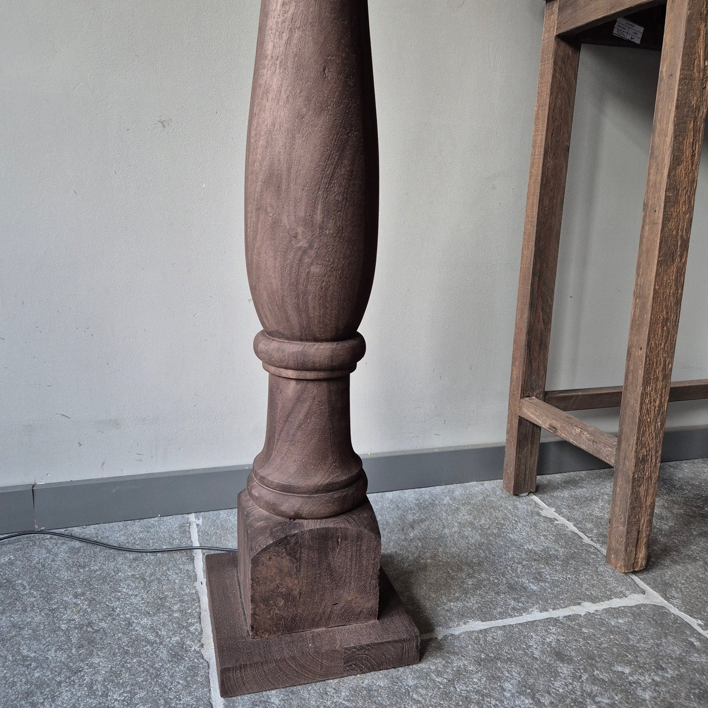 Houten baluster vloerlamp Umber incl. shabby kap | vierkant