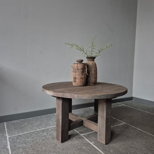 Ronde salontafel blokpoot | driftwood 100cm